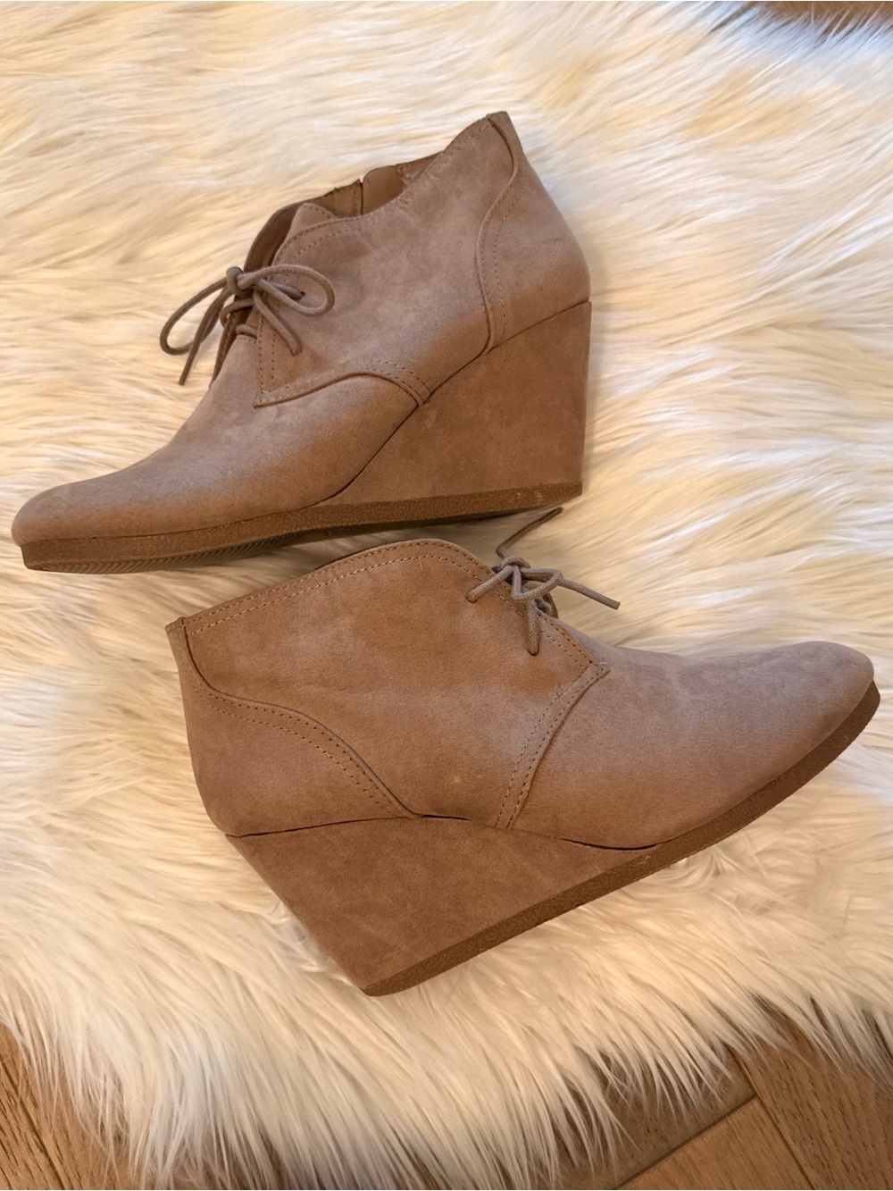 Universal Thread Taupe Lace-Up Wedge Ankle Boots